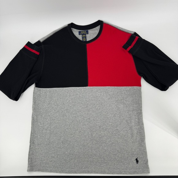 Polo Ralph Lauren Men's L Long Sleeve Sleepwear Shirt Red Black Gray Color Block - Picture 1 of 10